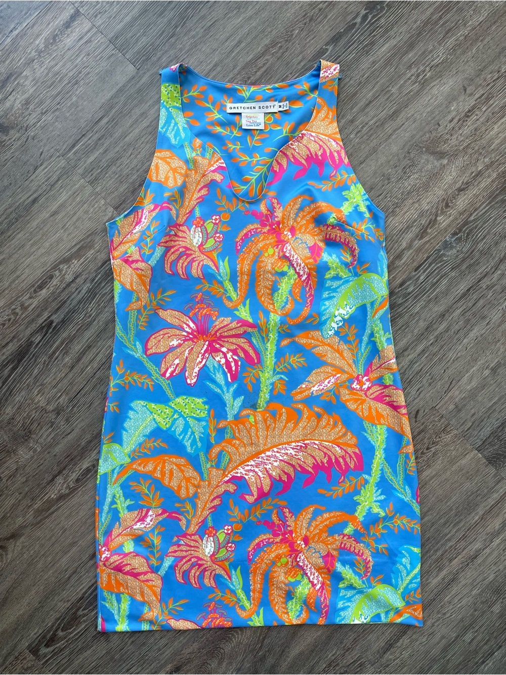 Gretchen Scott | Swerve Tropical Floral Dress Stretchy Resortwear Vacation Palms - Picture 3 of 5